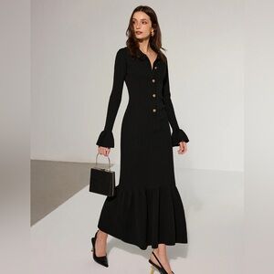 Commense Mermaid Hem Collared Knit Maxi Dress